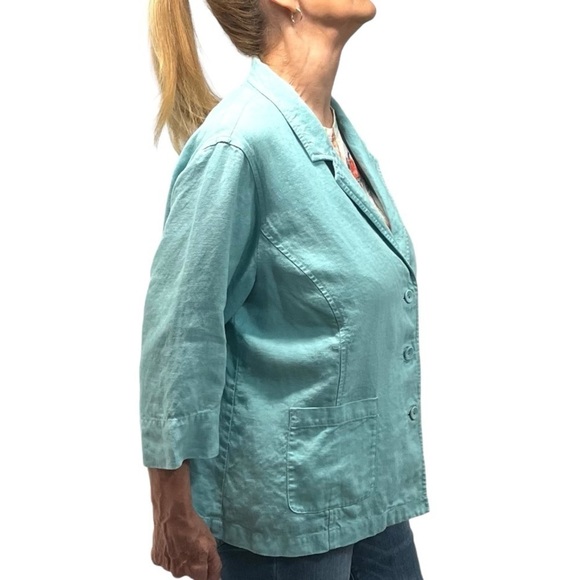Eileen Fisher Aqua Blue Linen 3/4 Sleeve Button Front Blazer Jacket Women’s 1X - Picture 5 of 11